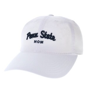 white twill hat with stitched Penn State and Mom